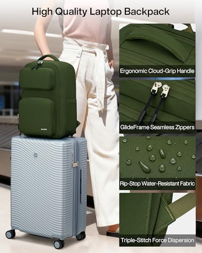 MILADA Expandable Travel Backpack 28L to 39L, TSA-Approved Carry On Backpack with 17 Inch Laptop Compartment, School Business Work Backpack for Men & Women, Green - color: Green