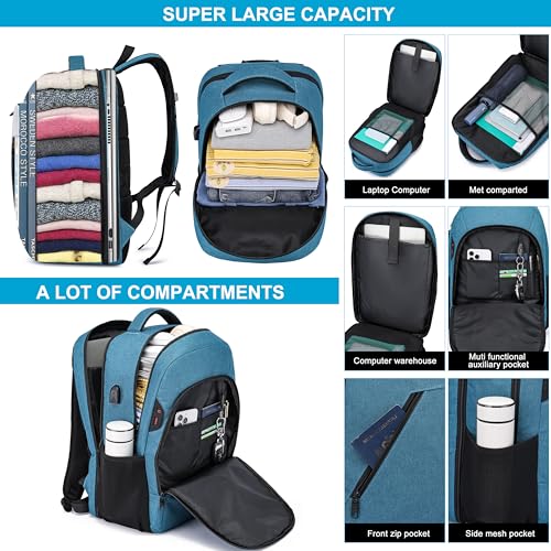 CAFELE Laptop Backpack 17.3 Inch Computer Backpack Daypack Water-Repellent Laptop Bag with USB Charging Port for Business/School/Travel/Women/Men (Lake blue, 17.3 Inches) - color: Lake Blue