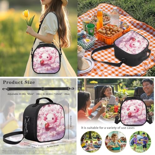 Cute Axolotl Backpack for Girls Kids School Bookbag Satchel with Insulated Lunch Box and Pencil Case Set 3 PCS Teen Middle School Backpacks - color: Axolotl Strawberry