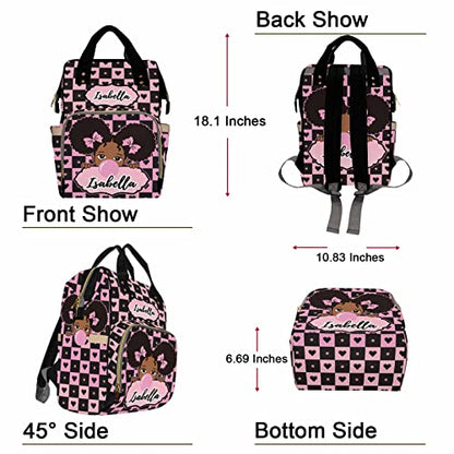 Personalized Diaper Bag for Girls, Custom Name Cute Girl Baby Bags for Mom, Waterproof Nappy Backpack Monogrammed Baby Gifts - color: Heart-girl-black