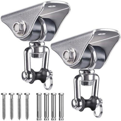SELEWARE Anti-Squeaking Swing Hanger Stainless Steel Swing Set Hook Ceiling Mount Bracket for Hammock Chair Toddler Swing Yoga Swing Punching Bag 2 Packs - color: Silver ( 2 Pack 360° Swing Hanger )