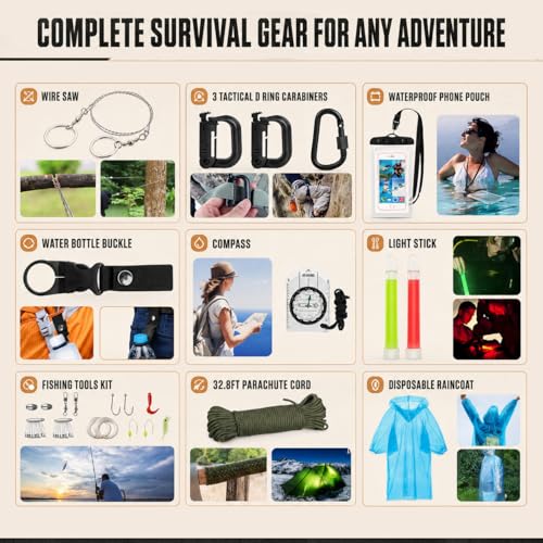 Survival Kit, 250Pcs Survival Gear First Aid Kit with Molle System Compatible Bag and Emergency Tent, Emergency Kit for Earthquake, Outdoor Adventure, Hiking, Hunting, Gifts for Men Women - color: C-Camo-Black&Grey