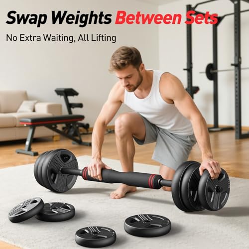 FITPLAM Adjustable dumbbell set,20/35/45/55/70/90lbs Free Weights set with upgraded nut, 5 in 1 Weight Set Used as Kettlebells, Barbell, Push up Stand, Fitness Exercise for Home Gym Suitable Men/Women - style: 35LB Total (17.5LB Each)