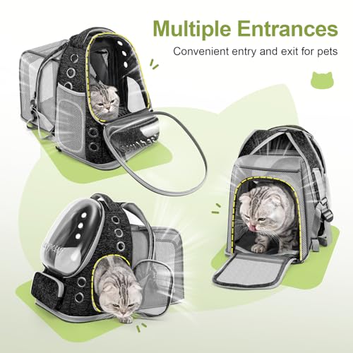 Cawypety Expandable Cat Backpack,Cat Bubble Backpack Carrier for Carrying Cats, Pets and Small Dogs,Airline-Approved,Designed for Travel, Hiking, Walking,Car （Black - color: Square Expandable- Black
