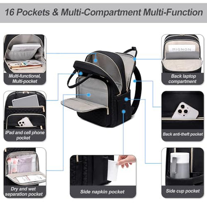 Tealari Laptop Backpack for Women,15.6 Inch Laptop Backpack for Work,Water Resistant Travel Backpack,College Bookbag with Wallet - color: Black