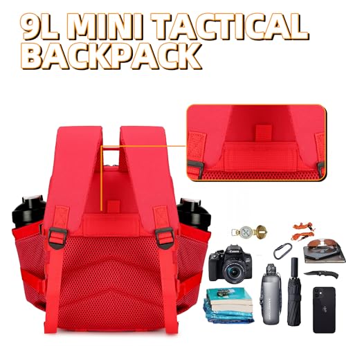 9L Mini Tactical Backpack for Men and Women Tactical Backpack Small for Hiking Small Tactical Bag Fitness Pack - color: Red