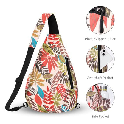 HUA ANGEL Crossbody Sling Bag for Men & Women Lightweight Waterproof Chest Shoulder Bag for Travel Hiking & Everyday Use - color: W-orange Maple Leaf