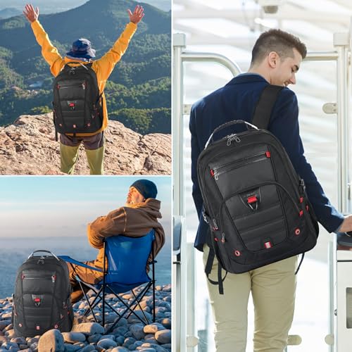 LifetimeWarranty Extra Large Travel Backpack With 52L Capacity, Long-Term Durability TSA Backpack,Anti-Theft 17.3" Big Business Laptop Backpack for Men&Women,Water Resistant College Rucksack Bag Black - color: Black, size: 17.3 Inch (20''x15''x10'')