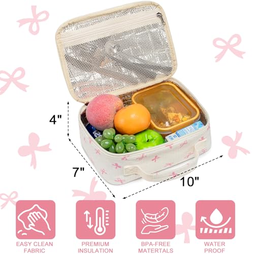 LEDAOU Lunch Box Kids Insulated Lunch Bag Girls Toddler Reusable Lunchbox for School Picnic Hiking (Pink Bow) - color: Pink Bow