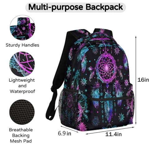 Kids School Backpack Purple Blue Dreamcatcher Large Bookbag for Elementary Students Boys Girls Lightweight Travel Casual Daypack Water Resistant Outdoor Hiking Sport Rucksack - color: Purple Blue Dreamcatcher