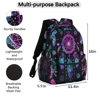 Kids School Backpack Purple Blue Dreamcatcher Large Bookbag for Elementary Students Boys Girls Lightweight Travel Casual Daypack Water Resistant Outdoor Hiking Sport Rucksack - color: Purple Blue Dreamcatcher