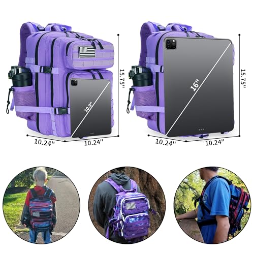 Military Tactical Backpack 45L/25L 3 Day Assault Pack Molle Daypack Hiking Backpack for Men and Women - color: Pale-purple, size: 25L