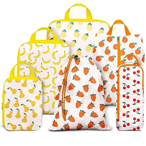 Compression Packing Cubes for Suitcases, 6 Set Cute Fruit Luggage Organizer, Lightweight Waterproof Expandable/Compression Bags Smell Proof Travel Packing Cubes for Suitcases - color: Fruit, size: Set of 6