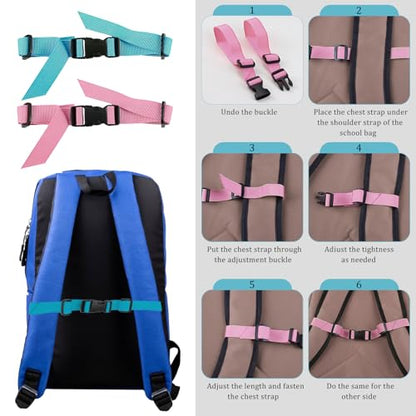 2 Pack Backpack Chest Strap Adjustable Replacement Chest Strap for Backpack with Quick Release Buckle - color: 1 Each of Cyan and Soft Pink