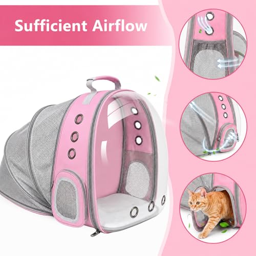 Expandable Cat Carrier Backpack with Bubble Window, Pink - color: Pink