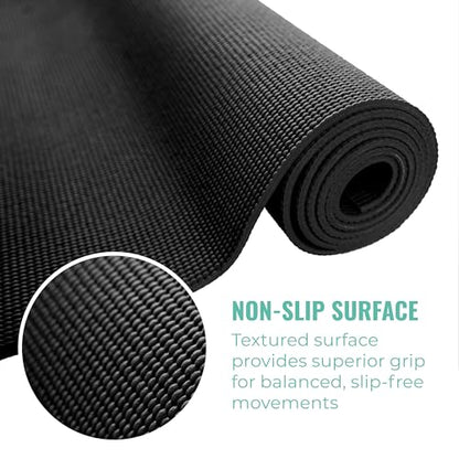 12-Pack Classic Yoga Mat With Carrying Strap, 68" x 24" Non Slip Exercise Mat, 4mm Thick Gym Mat, Bulk Non Toxic Yoga Mats for Home Workout, Schools, Classroom, and Studios - color: Black