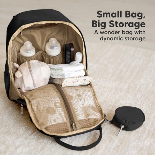 KeaBabies Diaper Bag Backpack - Small Multifunctional Travel Diaper Back Packs, Maternity Baby Changing Bags, 12L Capacity, PU Leather, Waterproof, Unisex, Nappy Changing Pad (Trendy Black, Small) - color: Trendy Black, style: Small / 13" H