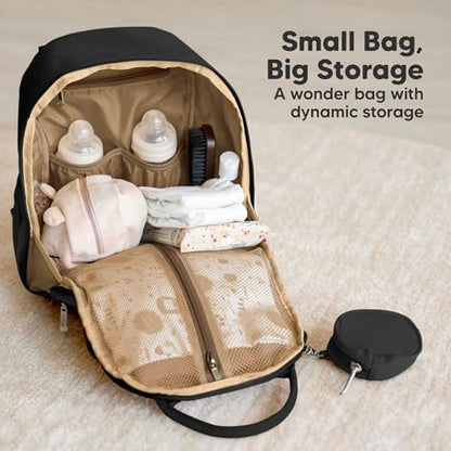 KeaBabies Diaper Bag Backpack - Small Multifunctional Travel Diaper Back Packs, Maternity Baby Changing Bags, 12L Capacity, PU Leather, Waterproof, Unisex, Nappy Changing Pad (Trendy Black, Small) - color: Trendy Black, style: Small / 13" H