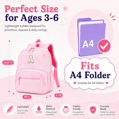 BTOOP Kids Backpack for Girls 3-6, Preschool Kindergarten Backpack with Insulated Lunch Compartment & Chest Strap, Cute Lightweight School Travel Bag Fits A4 Folder - color: Pink Stripes-15'', size: Age 3-6 (14.5" H Fit Folder)