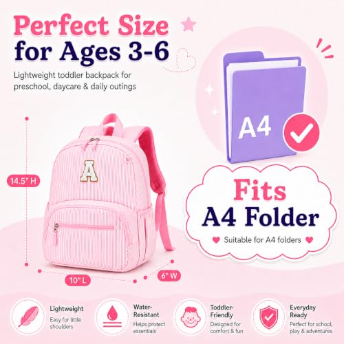 BTOOP Kids Backpack for Girls 3-6, Preschool Kindergarten Backpack with Insulated Lunch Compartment & Chest Strap, Cute Lightweight School Travel Bag Fits A4 Folder - color: Pink Stripes-15'', size: Age 3-6 (14.5" H Fit Folder)
