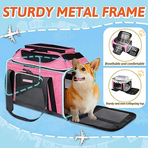 Petskd Top-Expandable Pet Carrier 18x13x9.5 Inches Southwest Airline Approved, Soft-Sided Carrier for Small Cats and Dogs with Locking Safety Zippers and Anti-Scratch Mesh(Pink) - color: Pink, size: 18.0"L x 13.0"W x 9.5"H