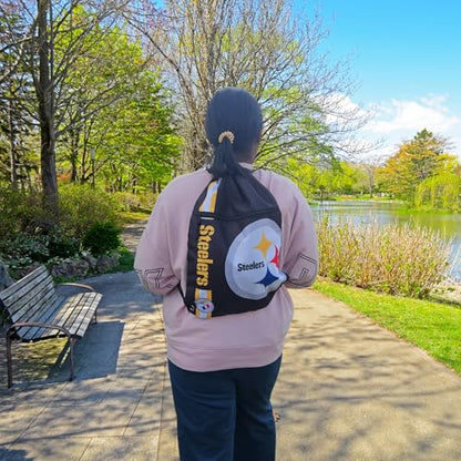 FOCO Pittsburgh Steelers NFL Drawstring Backpack with Zippered Pocket — Officially Licensed, Cordura Nylon - color: Pittsburgh Steelers