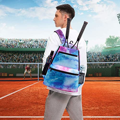 Sucipi Tennis Bag Professional Tennis Backpack for Men and Women Racket Bags Holds 2 Rackets with Ventilated Shoe Compartment - color: Starry Sky