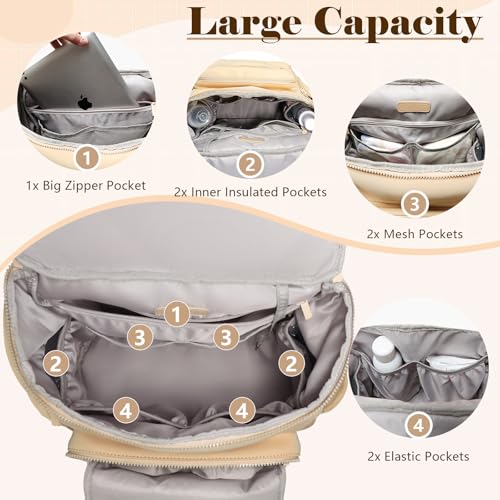 Diaper Bag Backpack, Neoprene Bag Backpack, Large Diaper Backpack with 16 Diaper Bag Organizers, 4 Insulated Pockets, Lighweight Travel Baby Bag with Changing Pad for Mom & Dad, Apricot - color: Apricot