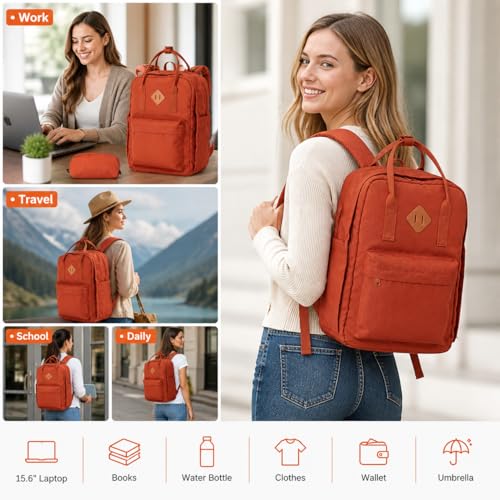 Travel Backpack for Women & Men, Laptop Backpack Fits 15.6 Inch Laptop, Water-Resistant Durable Computer Bag for Work, College & Daily Commute (Red) - color: Red