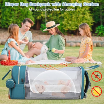 JSTPRO Diaper Bag Backpack, Large Diaper Bag with Changing Station, Baby Bag, New Mom Gifts, Lightweight Waterproof Unisex Diaper Bag with Insulated Pockets and USB Charging Port, Cyan - color: Blue