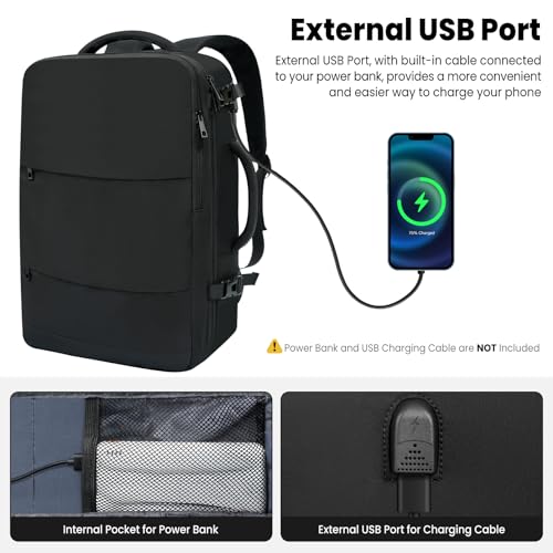 BAGAIL Travel Laptop Backpack, Carry on with USB Port, Luggage Bag for Holiday-Black - color: Black