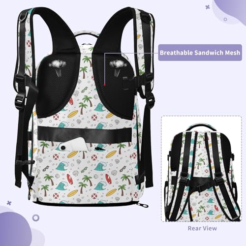 Travel Backpack with Shoe Compartment, 20L Large Capacity Laptop Backpack for Men Women, Summer Theme Daypack for Traveling Hiking Carry On