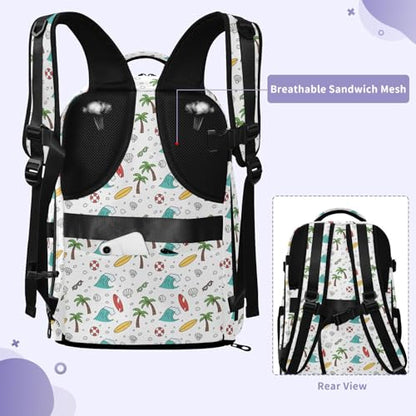 Travel Backpack with Shoe Compartment, 20L Large Capacity Laptop Backpack for Men Women, Summer Theme Daypack for Traveling Hiking Carry On