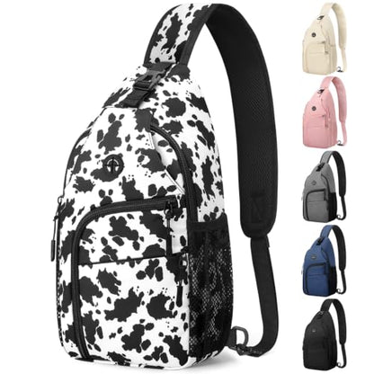Pritent Crossbody Bags for Women Men Sling Bag Backpack Shoulder Bag - color: Cow Print, size: Large