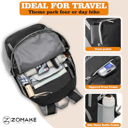ZOMAKE Lightweight Packable Backpack 30L, Foldable Travel Hiking Daypack - color: A-pure Black