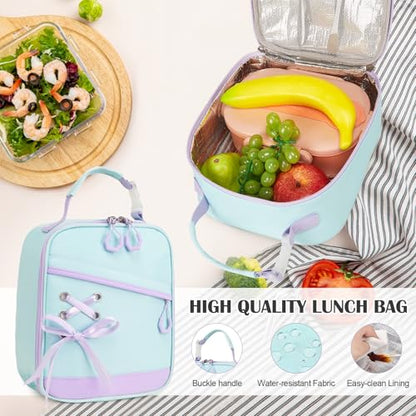 DIGOBAY Backpacks for Girls - 3PCS Girls Backpack with Lunch Box & Pencil Pouch School Backpacks for Elementary Middle High College School Bookbag for Teen Girl Kids Students Aquamarine-purple - color: Aquamarine-purple