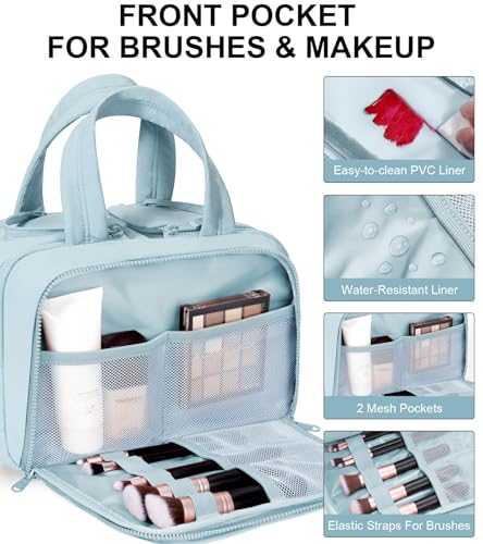 Travel Toiletry Bag, Large Wide-open Puffy Makeup Bag for Women Light Blue - color: Light Blue