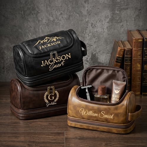 Father Day Gifts from Daughter Son, Personalized Toiletry Bag for Men, 3D Engraved Travel Toiletry Bag with Hanging Hook, Unique Customized Gifts for Men Husband Dad, Large Grooming Organizer - color: Classic Collection