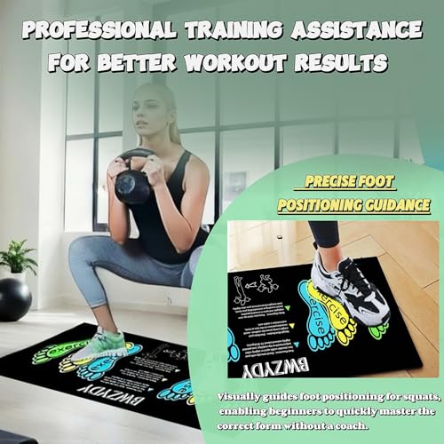 premium squat mat with foot position - non-slip exercise pad for improved muscle activation, versatility and safety, prevents sports injuries, ideal for young people - color: black