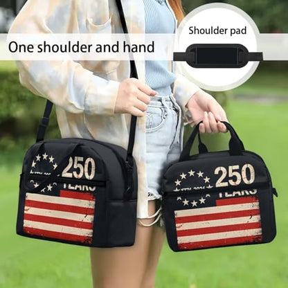 3PCS Backpacks for School 3 in 1 Lightweight American Flag 250 Years 17 Inch Daypacks for Boys Girls School Bag with Insulated Lunch Box Pencil Case - color: American Flag 250 Years