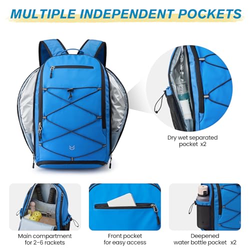 G4Free Pickleball Bag Pickleball Backpack for Women & Men School Backpack for Teens Bookbag for College Student with Fence Hook Laptop Compartment(Blue) - color: Blue