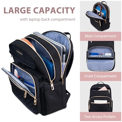 VANKEAN Laptop Backpack for Women (Quilted Black, 18 Inch) - color: Quilted Black, size: 18 Inch
