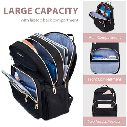 VANKEAN Laptop Backpack for Women (Quilted Black, 18 Inch) - color: Quilted Black, size: 18 Inch