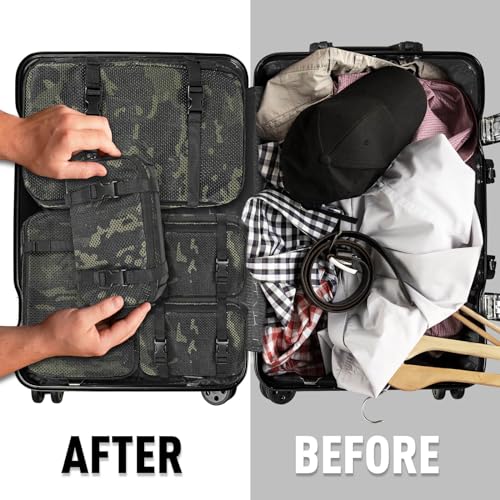 4 Set Tactical Packing Cubes ，Compressible Mesh Duffle Storage Bag,Portable Edc Molle Pouch Organizer. - color: Multiblack