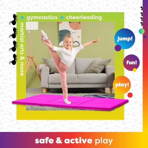 Antsy Pants Tumbling Mat for Kids – Gymnastics Mat, Easy to Clean, Sturdy, Foldable Tumbling Mats, Padded, Lightweight, Portable, Gymnastics Equipment for Active Play - color: 3-Fold Pink