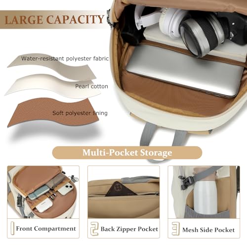 Hiking Backpack for Men Women, 25L Lightweight Travel Backpack Camping Daypack for Outdoors - color: White & Brown