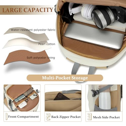 Hiking Backpack for Men Women, 25L Lightweight Travel Backpack Camping Daypack for Outdoors - color: White & Brown
