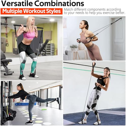 Pilates Bar Kit with Resistance Bands, Multifunctional Pilates Bar for Women & Men with Heavy-Duty Metal Adjustment Buckle, Pilates Home Equipment for Full BodyWorkouts - color: Black Pro