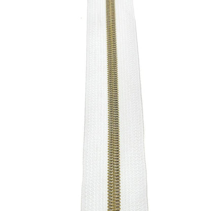 #5 Gold Metallic Nylon Coil Zipper by The Yard, Bulk 10 Yards White Tape with 25PCS Rose Gold Zippers Pulls for Sewing, Bags, Purses YIGUANXIN - color: White-Gold