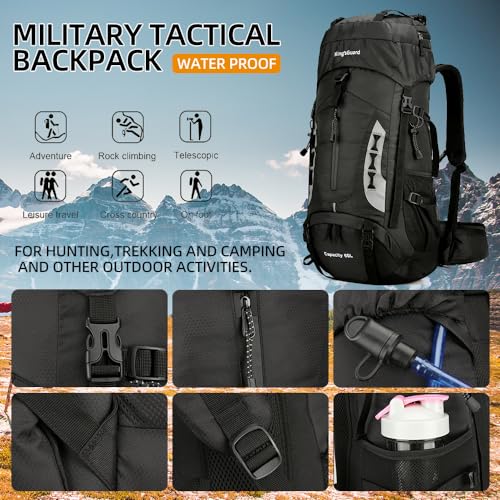 King'sGuard 60L Hiking Backpack for Men and Women Lightweight Camping Hiking Backpack with Rain Cover Large Waterproof Travel Backpack Backpacking Pack (Black) - color: Black